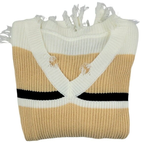 Women's plus 1X Shein V-Neck Off The Shoulder Raw Hem Fall Colorblock Sweater - Picture 6 of 11